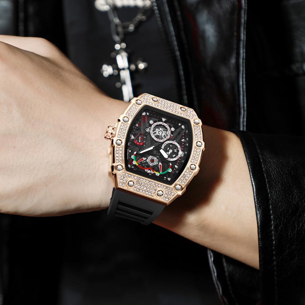 Reloj de pulsera deportivo con diseño de diamantes y cronógrafo, estilo de moda, con correa de silicona