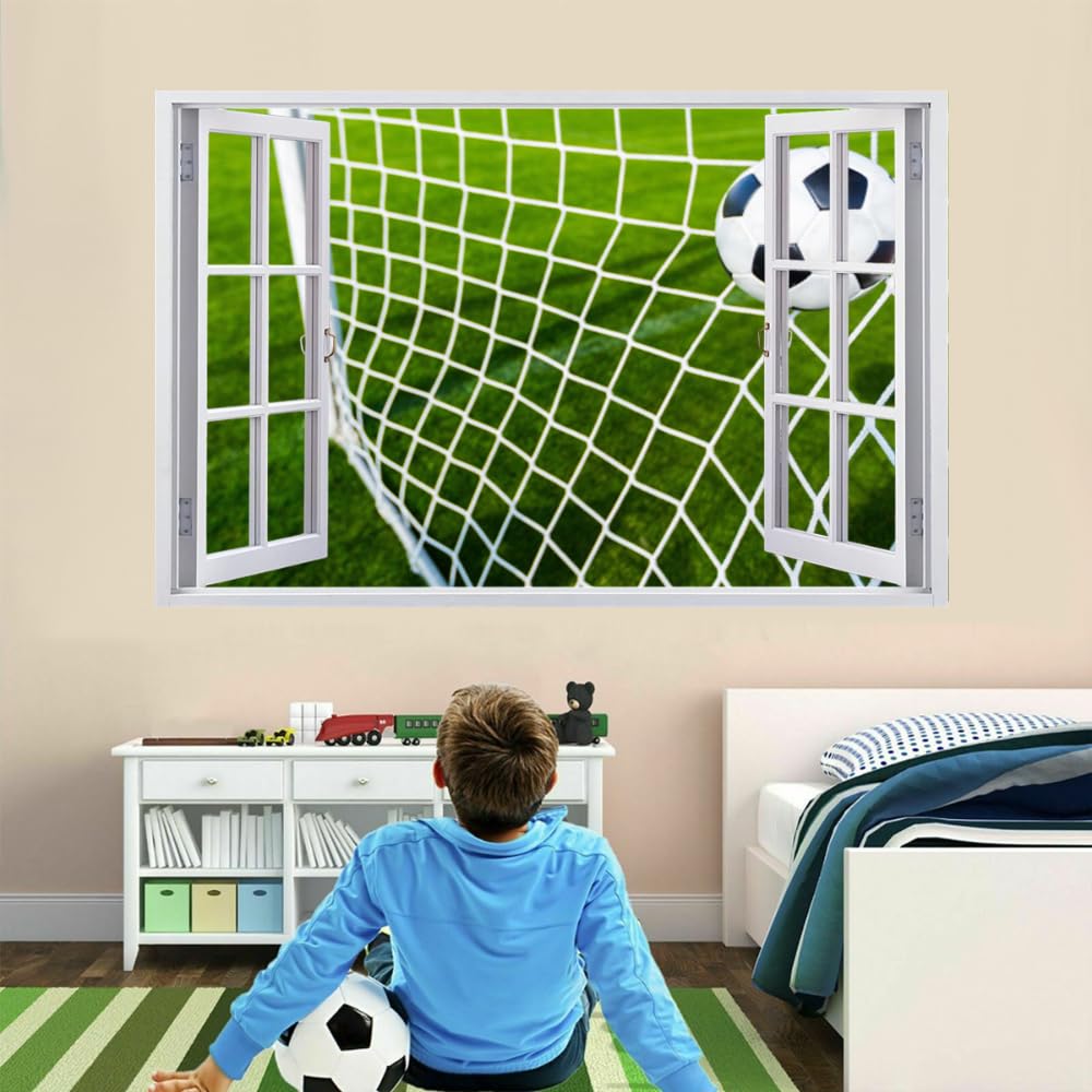 Adesivo Murale 3D Calcio Adesivi Murali Smashed Art Impermeabile Tatuaggio Da Parete In Vinile Per Bambini Sala Giochi Baby Nursery Home Decor 120x80cm