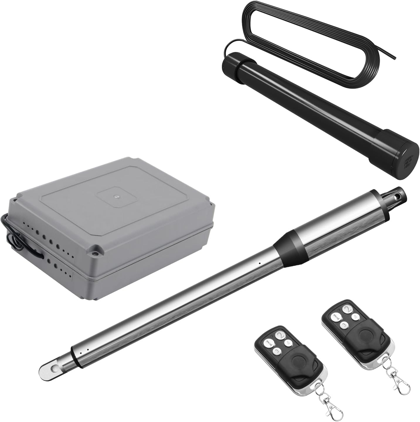 JUJIANG Automatic Swing Gate Opener Kit with Remote, Vehicle Sensor Exit Wand, 40W AC Powered, Black, Up to 440lb per Arm, Single Swing Gate Opener, Light Duty, Residential & Commercial Use