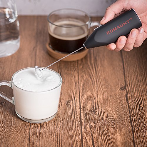 Electric Milk Frother, Romaunt Handheld Electric Battery Operated Frother Stainless Steel Foam Maker Perfect For Latte,Coffee,Cappuccino, Chocolate Milk Black 8 Inches New #TOP4