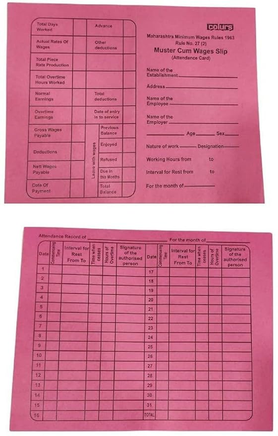 NSSP Large Attendance Report for Daily Payroll Wages/Attendance Card