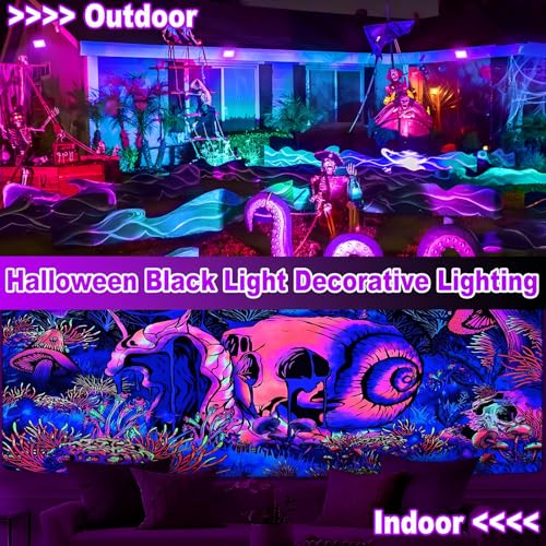 Indmird UV Schwarzlicht Strahler 100W, 395-400nm Schwarzlichtlampe, IP66 Wasserdicht LED uv Strahler mit Stecker Led Blacklight UV Flutlicht für Schwarzlichtparty, Neonparty, Disco, Halloween