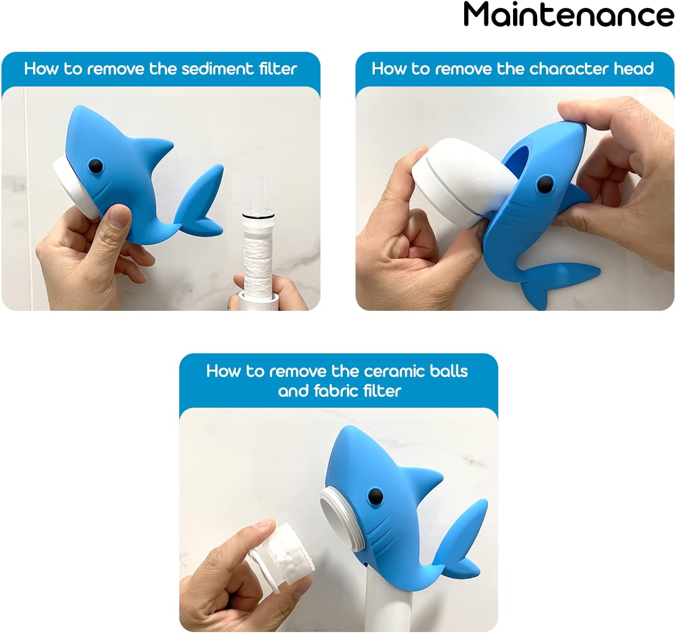 Barumi Livo Handheld Filtered Showerhead for Kids - Shark Blue | Micro Laser-Cut for Soft Water Spray, Multi-Level Filtration Removes Chlorine and Impurities for Skin and Hair