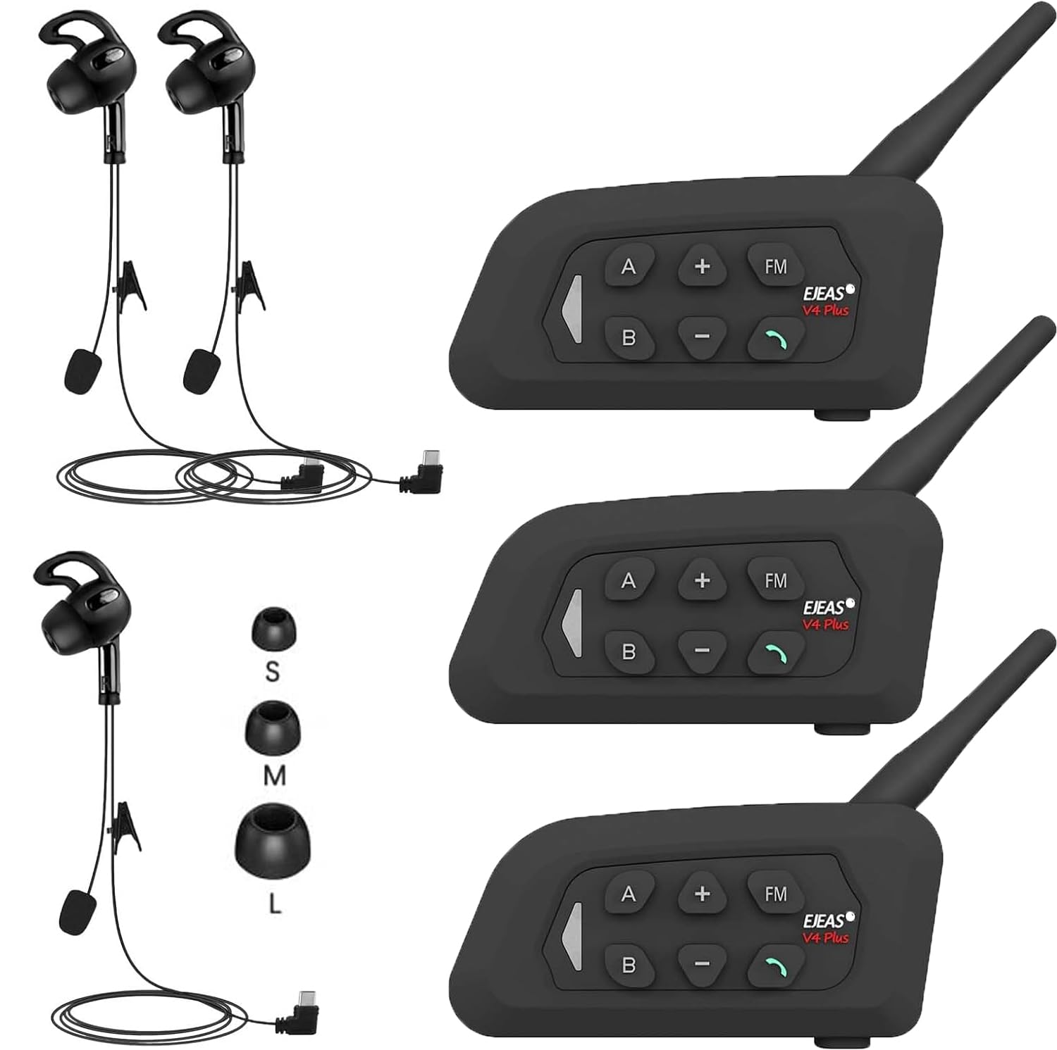 SolaMr V4C Plus Rechtes Ohr Bluetooth Gegensprechanlage Schiedsrichter Kommunikationssystem Headset Intercom 4 Personen 1500M 3PACK