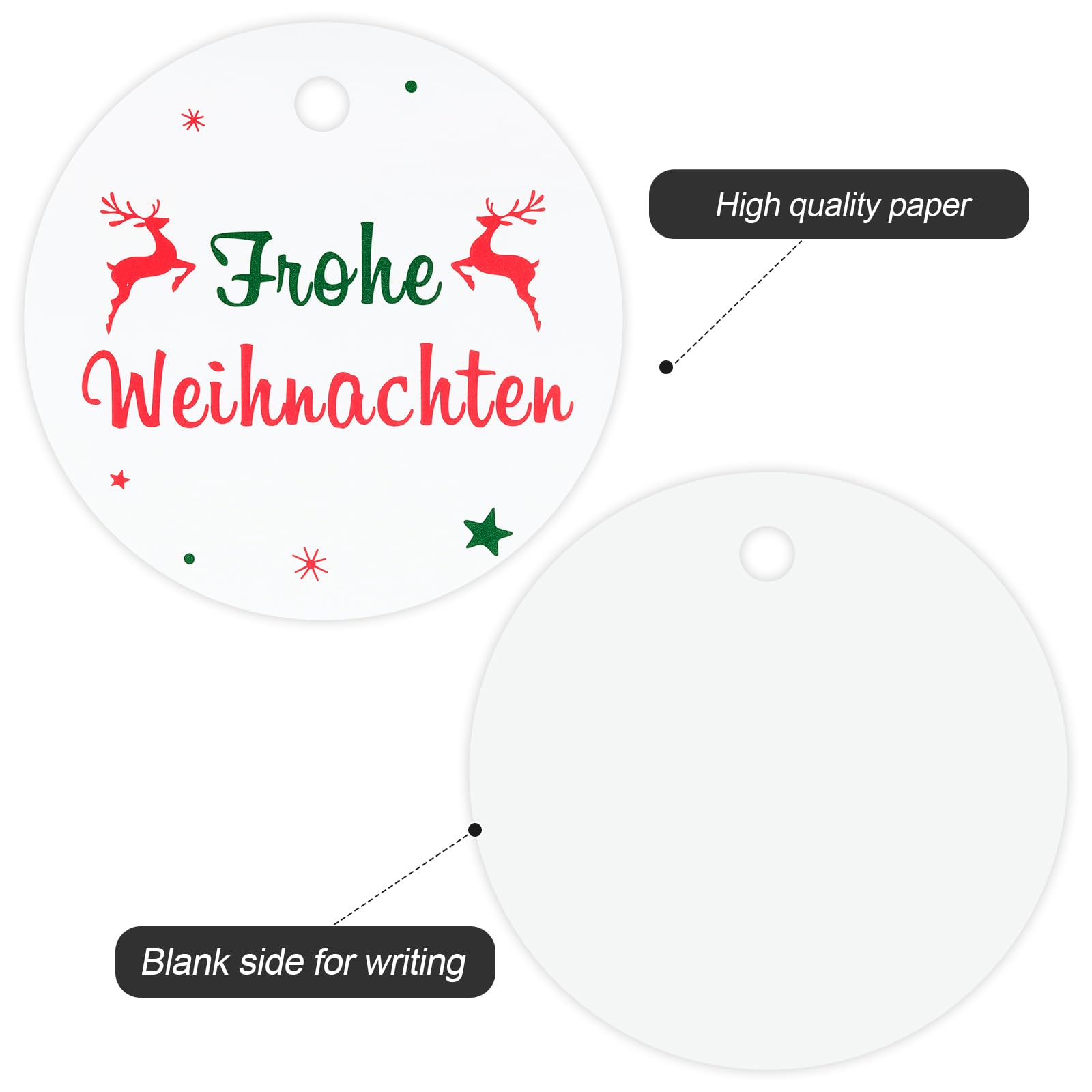 JijAcraft Etichette Regalo Natalizie | 6 Cm, 100 Pezzi Con Corda, Scritta 'Frohe Weihnachten' In Tedesco