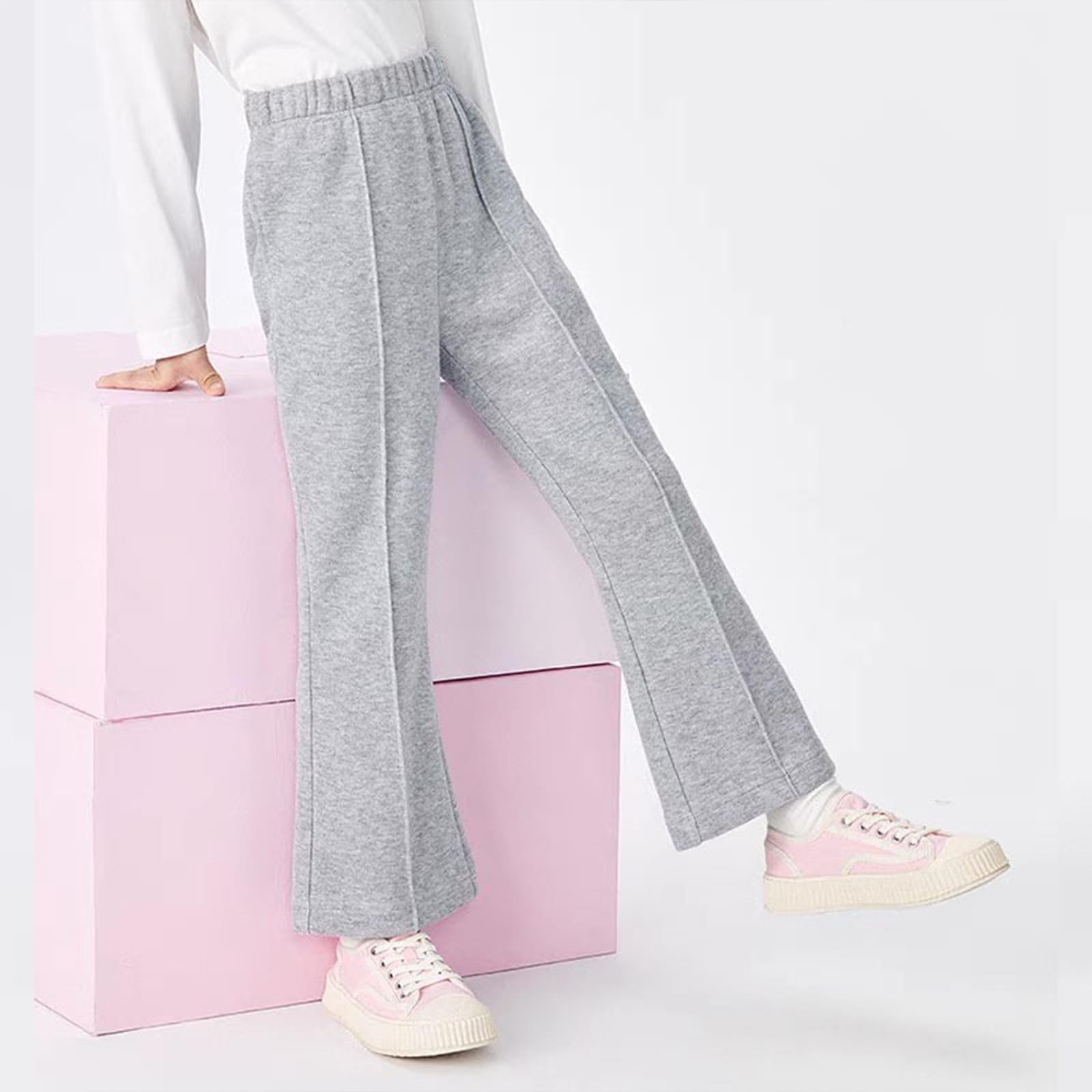 JiAmy Pantalones de deporte para niña, de invierno, de algodón, térmicos, acampanados, con bolsillos, para niños, cálidos, cómodos, para niñas de 3 a 14 años