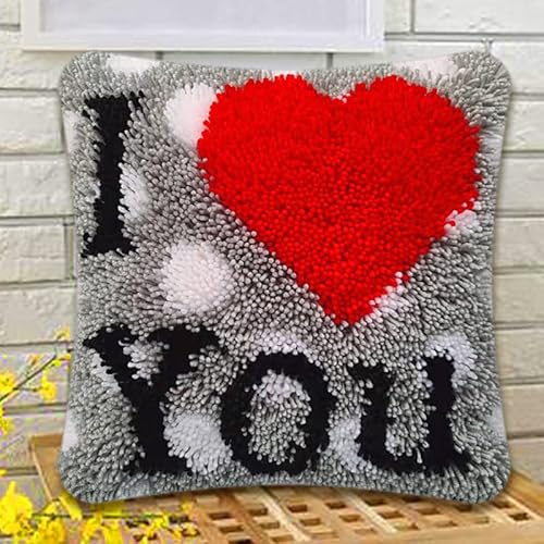 Latch Hook Cushion Kits I Love You Latch Hook Kit Cushion Throw Pillow Embroidery Craft Kits For Beginner Diy Latch Hook Rug Kit Canvas Home Decor 43X43Cm #TOP15