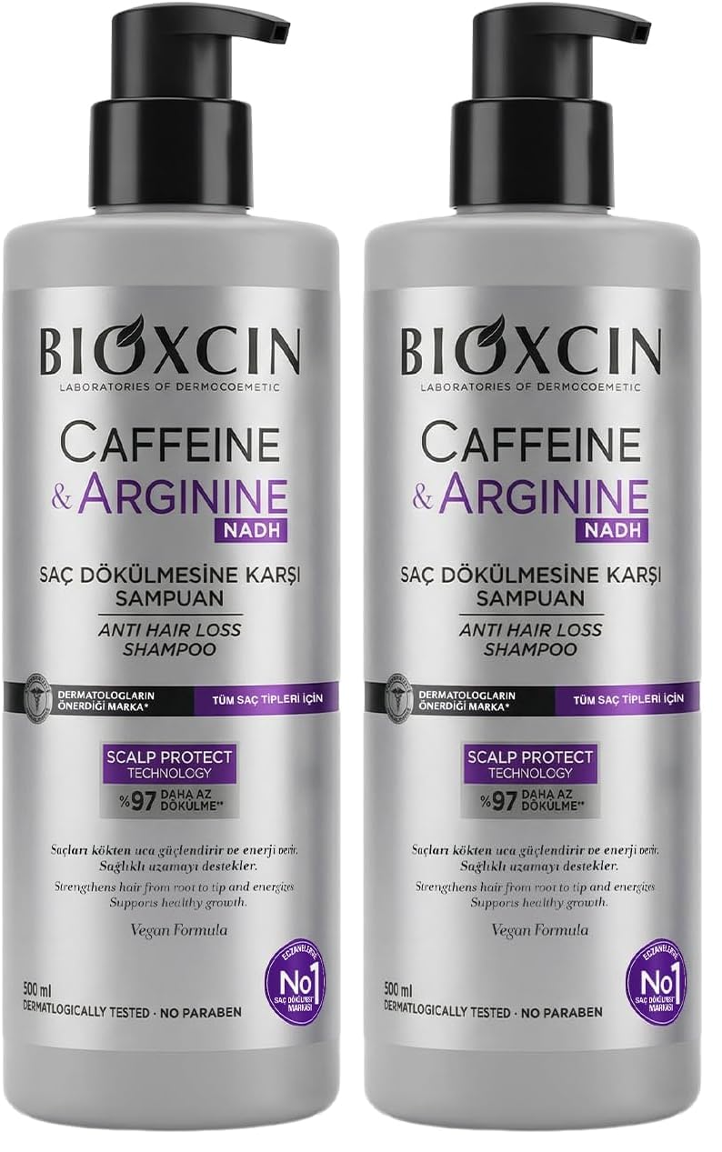 Bioxcin Caffeine & Arginine Şampuan 500 ml – Saç Dökülmesine Karşı Etkili Bakım | BioComplex B11 | Kafein + Arjinin Destekli Hızlı Uzama | Tüm Saç Tipleri İçin (2 paketi)