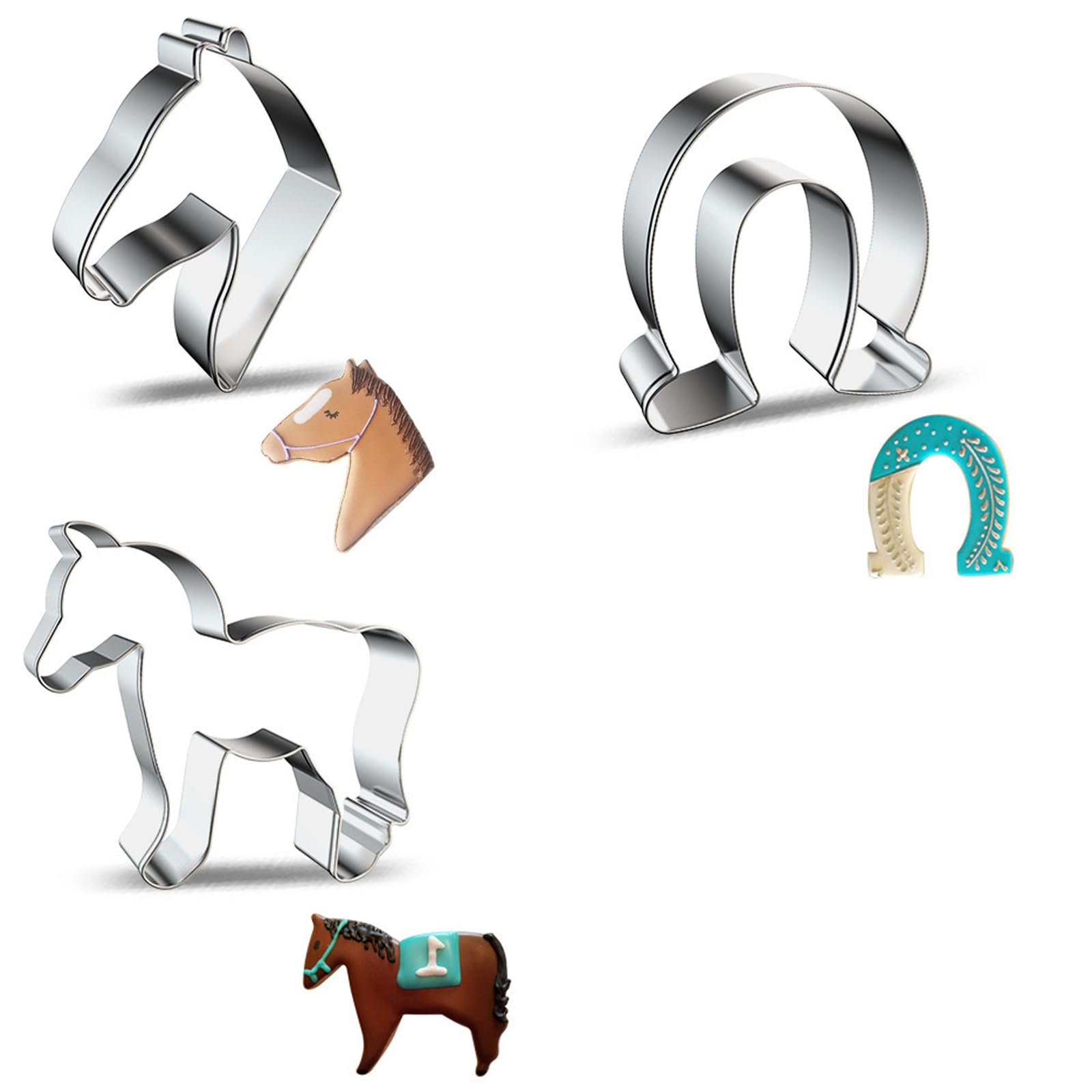 Ann Clark Pferde-Keksausstecher Set – 4-teilig (Pferd, Pferdekopf, Hufeisen), Aus Lebensmittelechtem Stahl