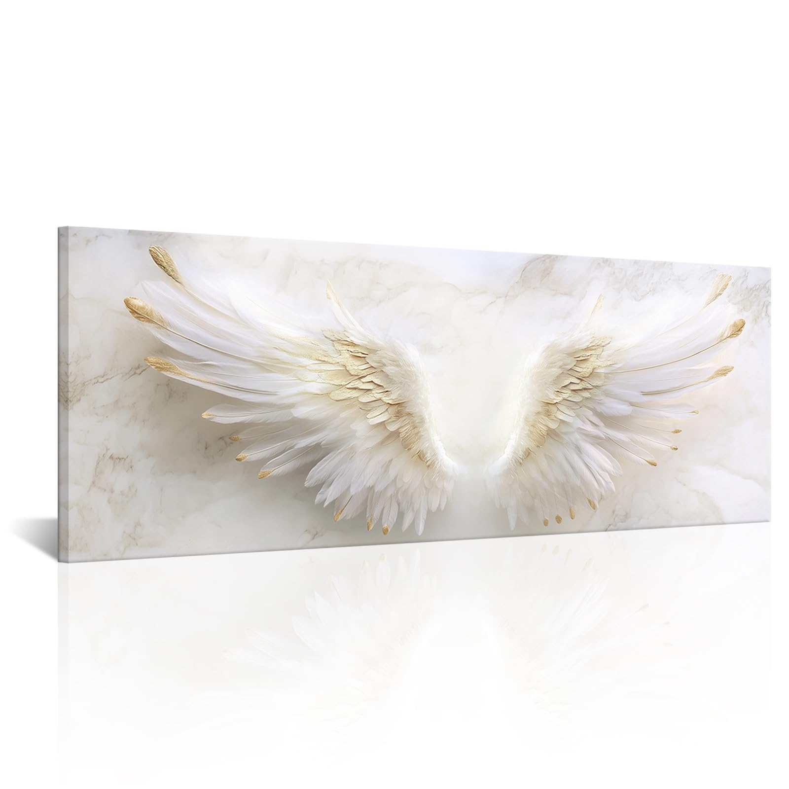 VANSEEING Angel Wings Wall Art Large Canvas Prints Golden White Marble Painting Pictures Aesthetic Artwork Angel Wings Wall Decor for Bedroom Living Room Office Home 20x55inch