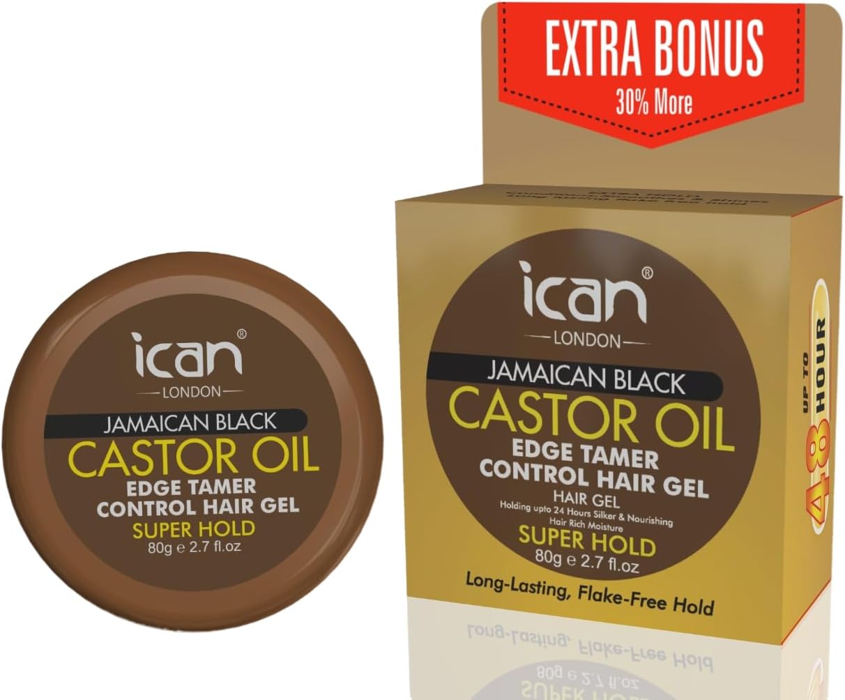ican London Jamaican Black Castor Oil Edge Control Hair Gel Super Hold 80g