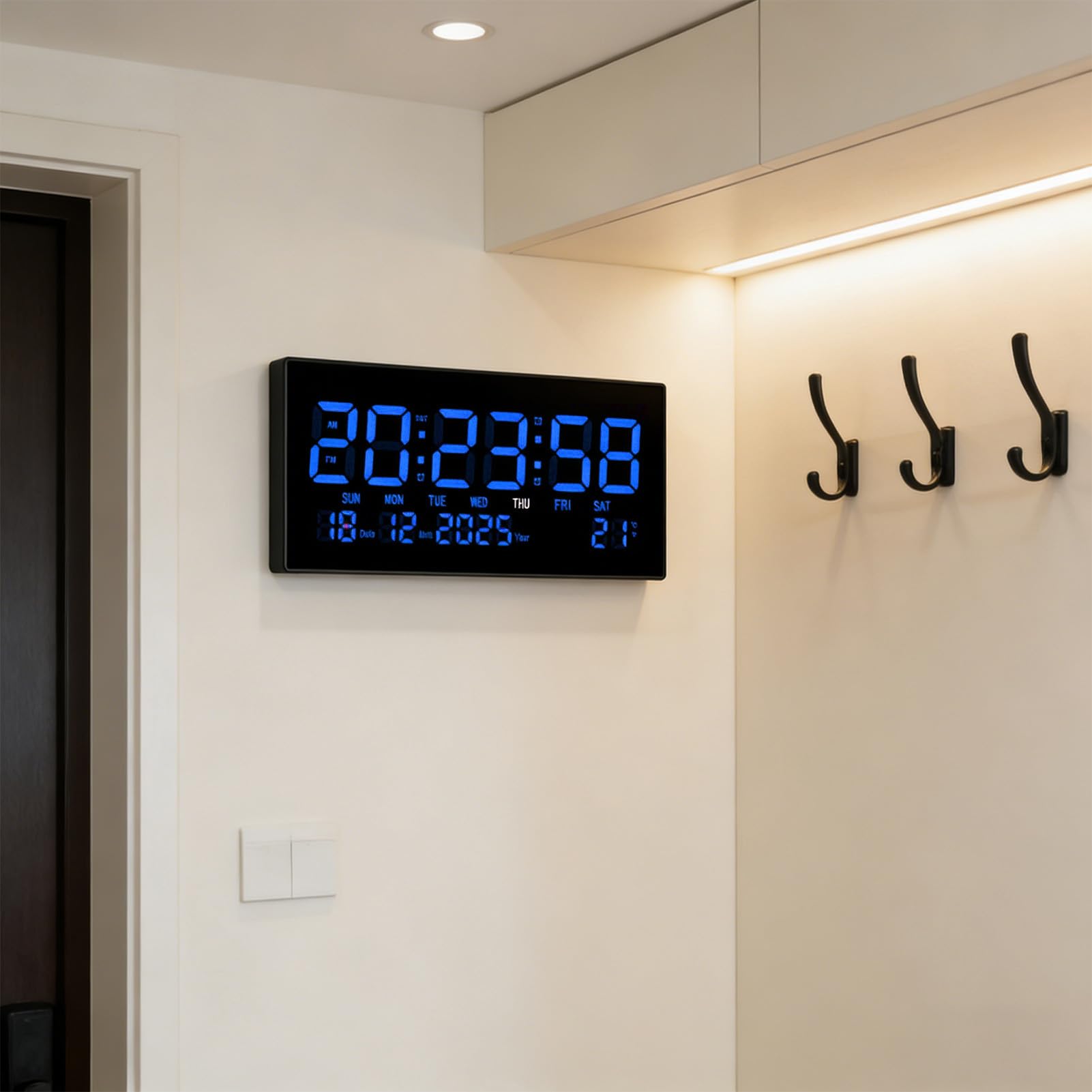 Asixxsix Reloj de Pared Digital LED Pantalla Grande Calendario Silencioso