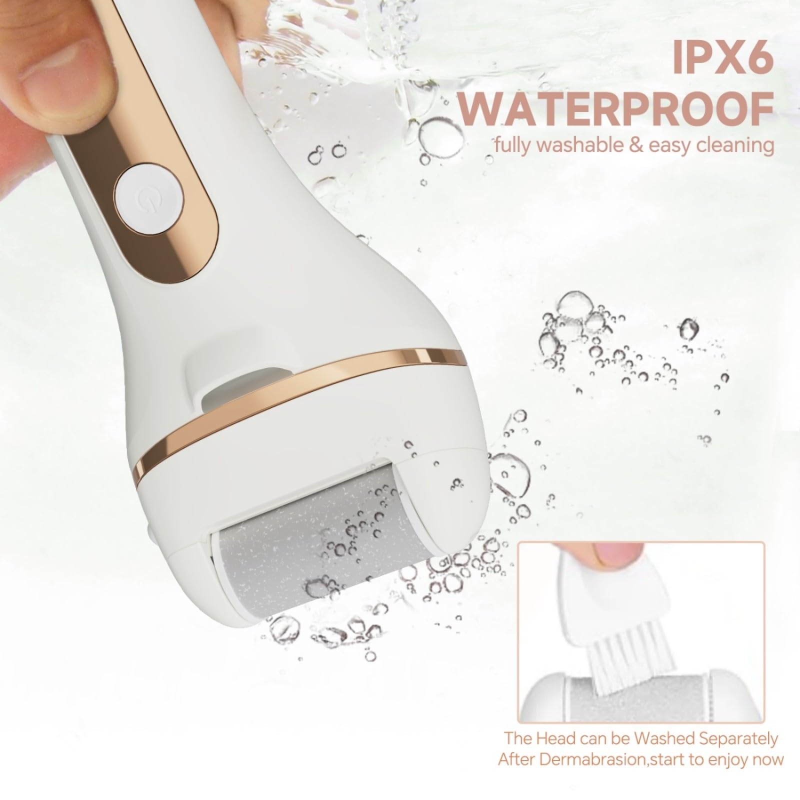 Removedor eléctrico de callos de pies, lima eléctrica portátil recargable, IPX6 resistente al agua con 3 cabezales de rodillo, kits de pedicura para piel seca muerta, dura, agrietada