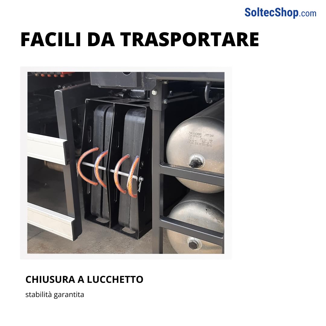 Coppia di pedane per piedi stabilizzatori gru 40x40x5 cm e box per trasporto, piastre per gru e gabbia in acciaio con chiusura di sicurezza