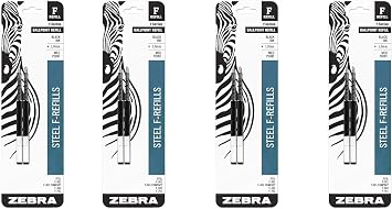 Zebra Ballpoint Pen F-Refill 85412, 1.0mm, Medium Point, Black, 4 Pack, 8 Refills