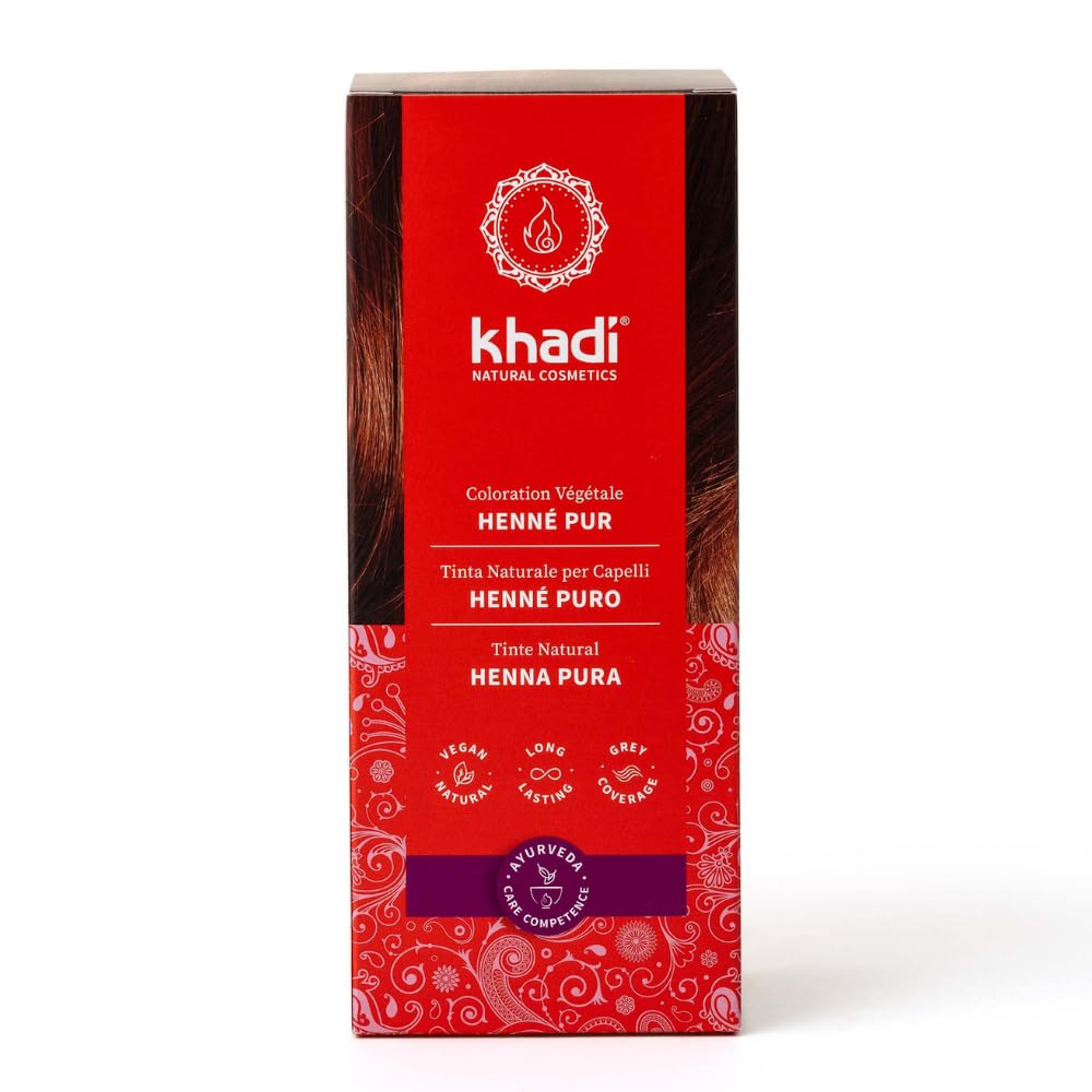 khadi HENNA PURA Tinte vegetal para el cabello - Tinte capilar para un emocionante rojo anaranjado hasta un rojo fuego intenso y brillante - 100% vegetal - 100 g