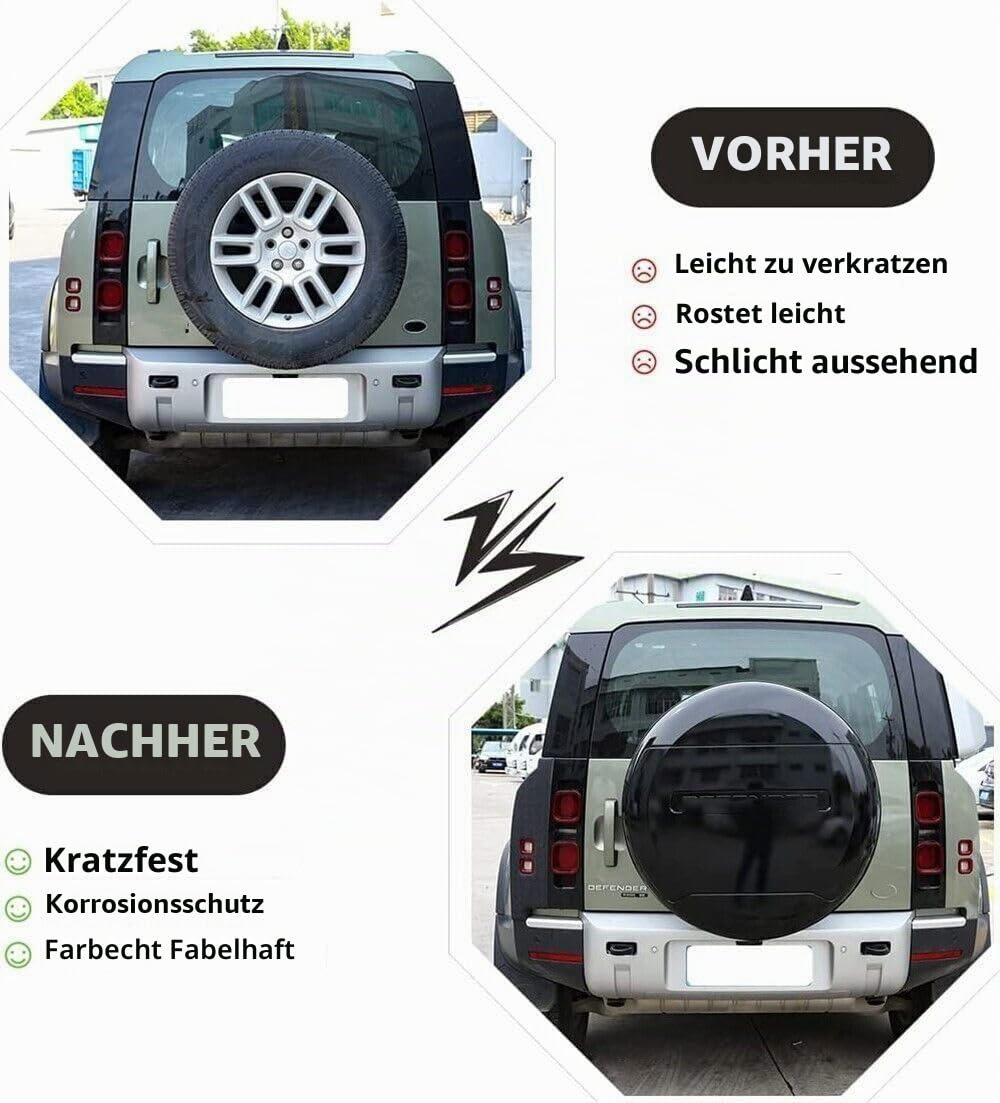 Ersatzreifenabdeckung für Defender, Ersatzreifen-Radabdeckung, Kunststoffschutz für LR Defender 90 110 130 2-Türer 4-Türer 2020 2021 2022 2023 2024 2025 (Santorini Black)