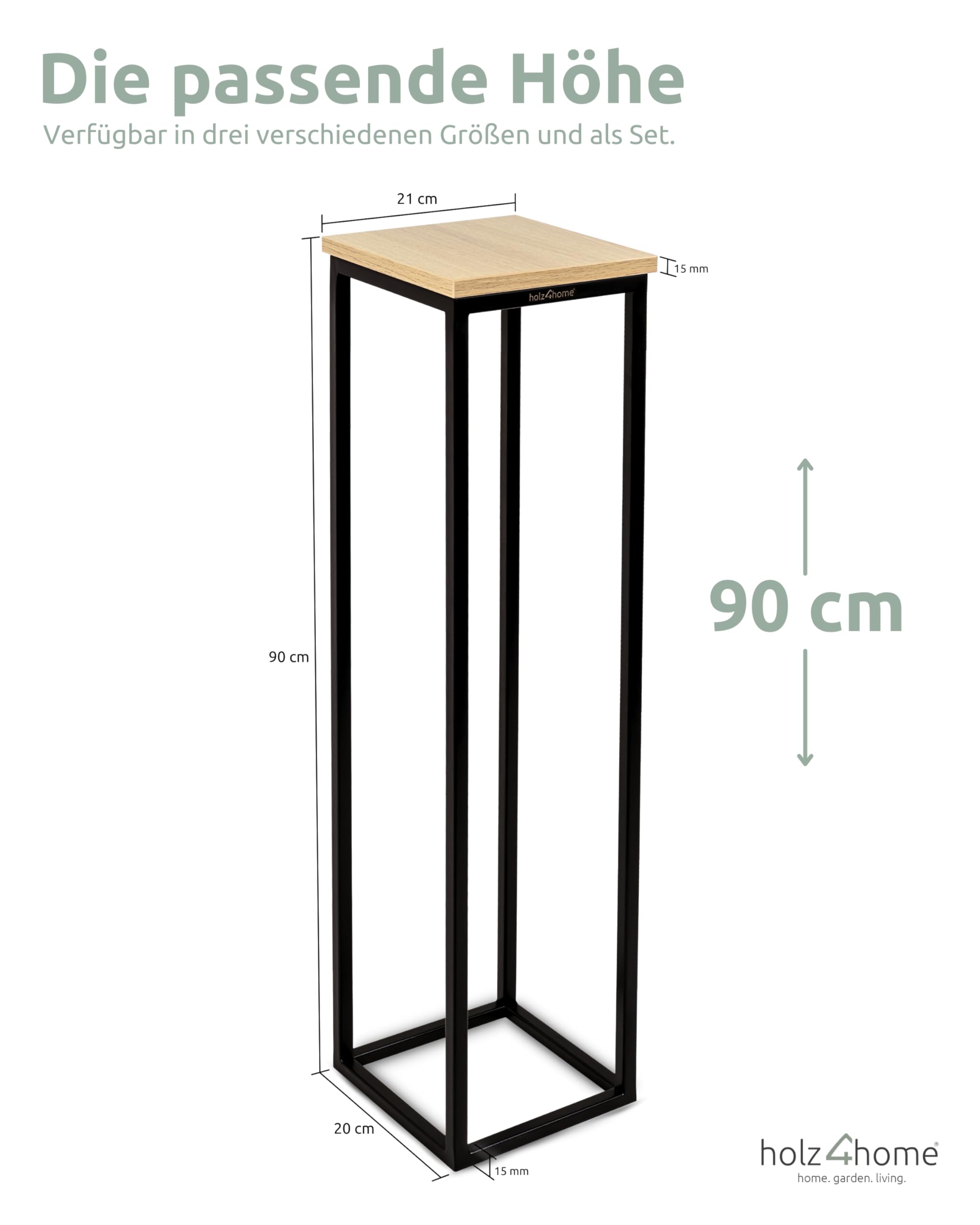 holz4home® Dekoständer aus MDF I Blumenständer MDF Sonoma Eiche I Pflanzentreppe Industrial Style mit Metallgestell I Fertig montiert I Für Wohnzimmer, Küche, Büro, Flur mit Vintage Stil (90 cm)