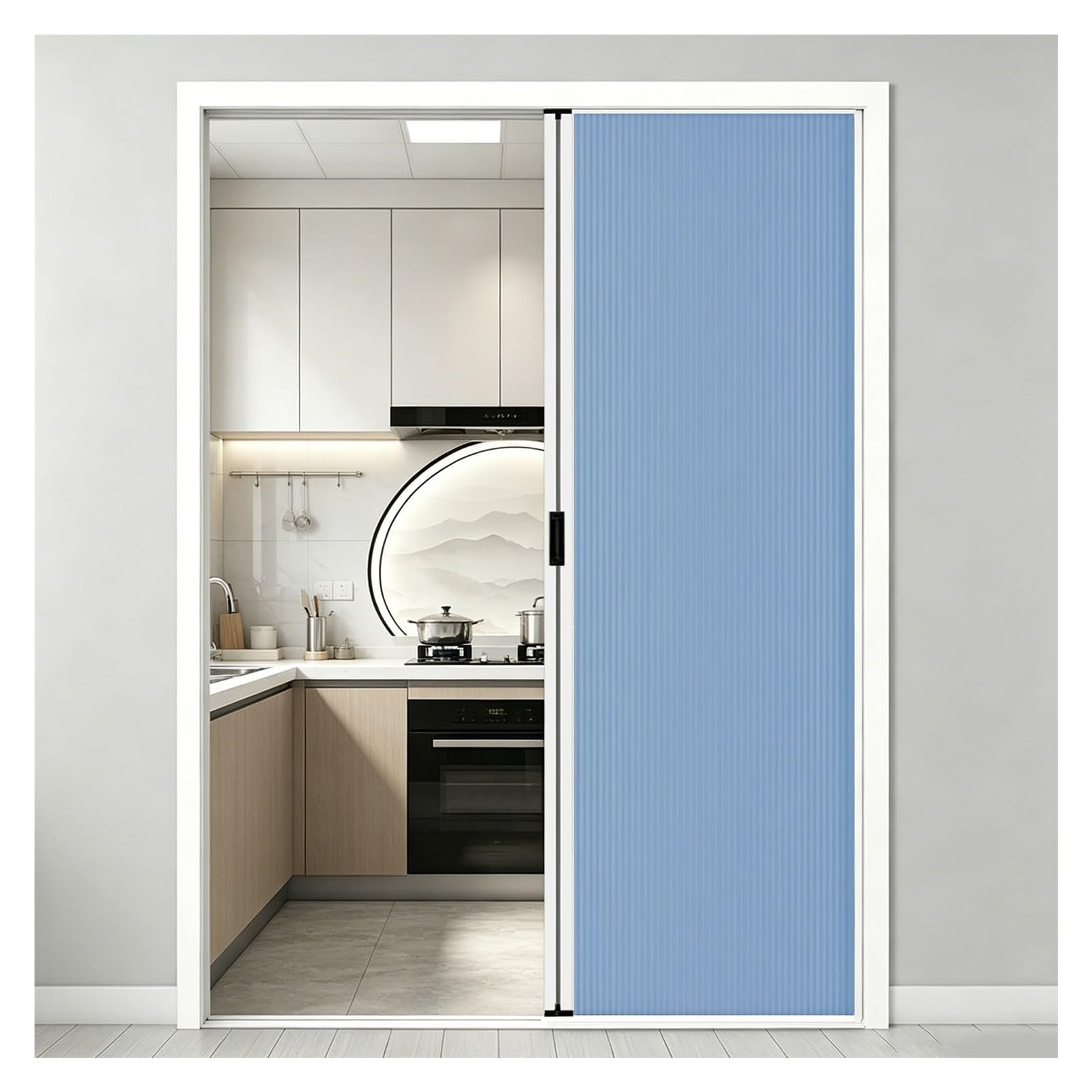 Kitchen Accordion Door Aluminum Frame, No Drill Installation Privacy Foldable Door with Lock, Space Saving for Bathroom Bedroom Closet Pantry Living Room(Blue,100x200cm(39"x79"))