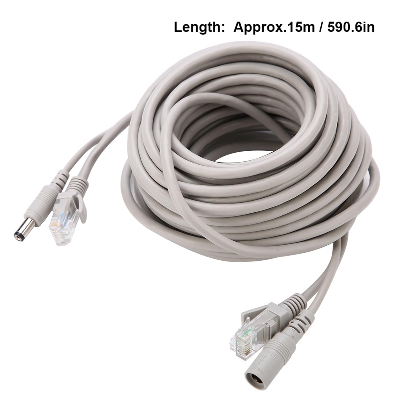 KUIDAMOS Câble de Vidéosurveillance Ethernet RJ45 + DC pour Caméras IP Système NVR 10 Mbps 100 Mbps Câble D'extension D'alimentation Cat 5 15 M pour la Surveillance de sécurité du Bureau à Domicile