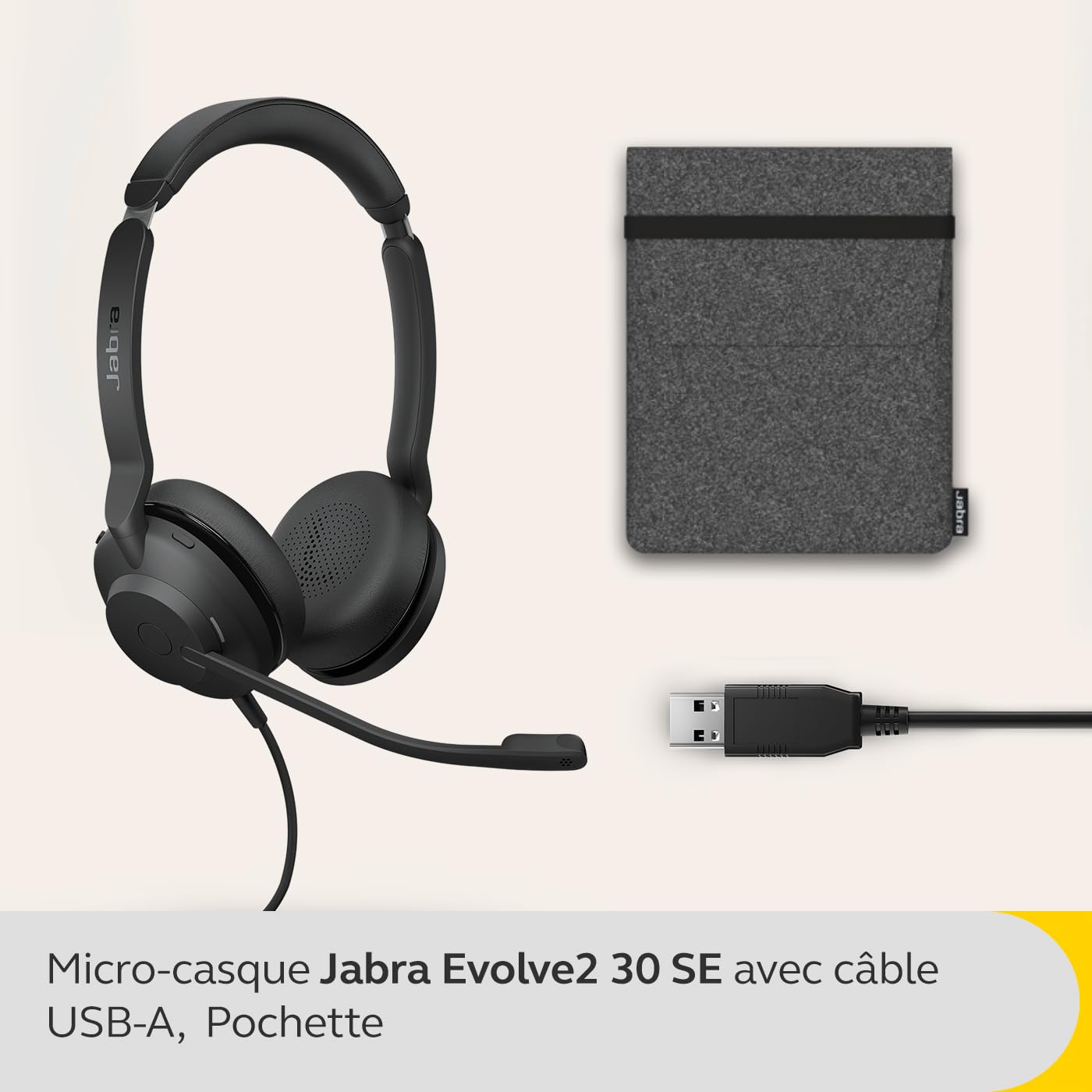 Jabra Evolve2 30 SE Micro-casque filaire stéréo à réduction de bruit avec technologie d’appel à 2 microphones et câble USB-A - Certifié MS Teams, compatible avec toutes les autres plateformes - Noir