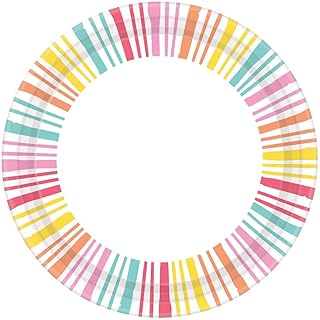 Colorful Pastel Stripes Round Paper Plates - 40pc / 8