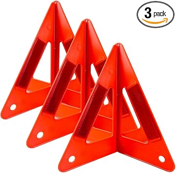 3 Piece 3D Plastic Warning Triangle for Road Safety and Emergency || High Visibility and Economical || Great for Laymen Use