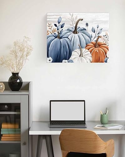 Miniatura 3 de Prime Leader Pintura por números para adultos, lienzo de Acción de Gracias, calabazas azules degradadas, grano de madera azul degradado, kit de