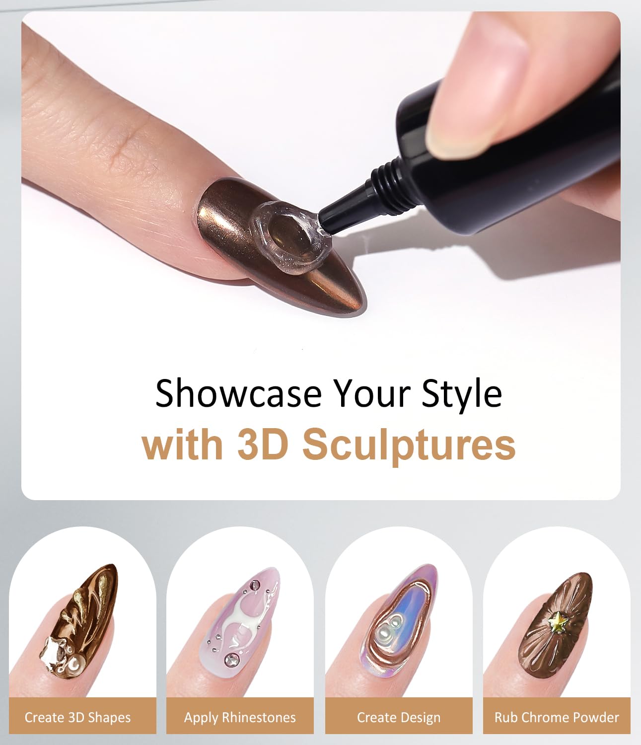 BISHENGYF gel 3D Multifunctional Nail Art: No Wipe 15g 3D Gel, 2pcs Glassy Black & Metallic Brown Powder, 5D Molding for Decoration - Image 4