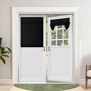 OutdoorLines Blackout French Door Curtains, Privacy Thermal Insulated Tie up Glass Shades, Easy to Install Tricia Window Shade, Front Door Curtain, W26 x L40 inch, Black, 2 Panels