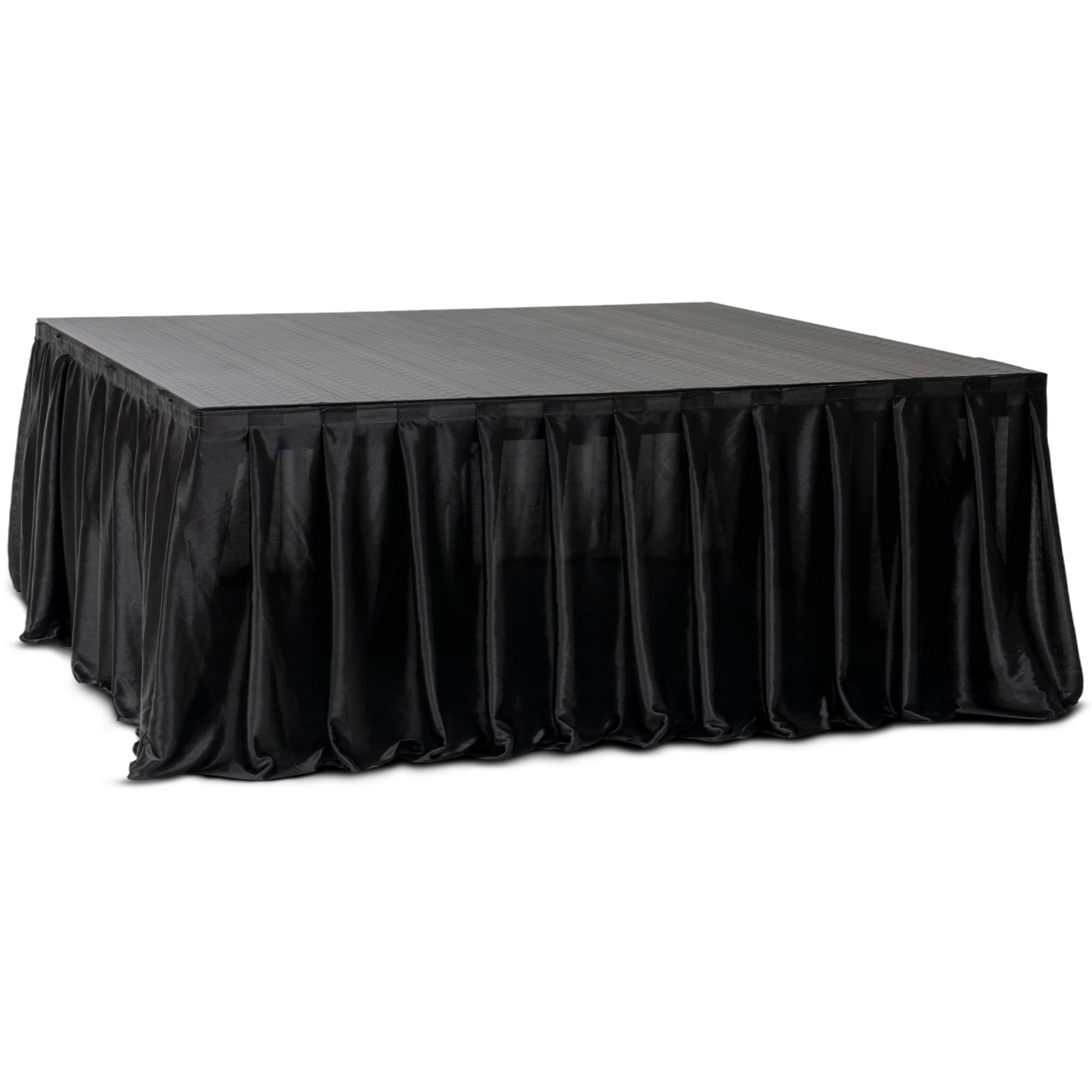 16’ x 28” MyStage Portable Stage Skirt - Black Satin Fire Resistant Fabric Adhesive for Events, Performances, & Wedding Staging, High-Quality Wrinkle-Free Platform Skirting Cloth - (Black)