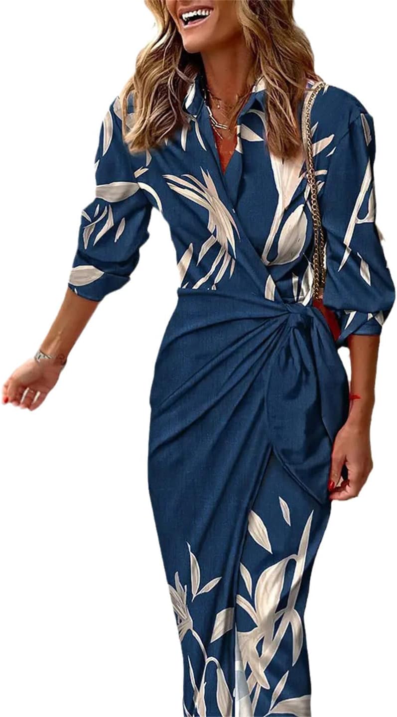 Spring Summer One Piece Printed Dress Skirt Holiday Party Dress for Women Robe Dresses
