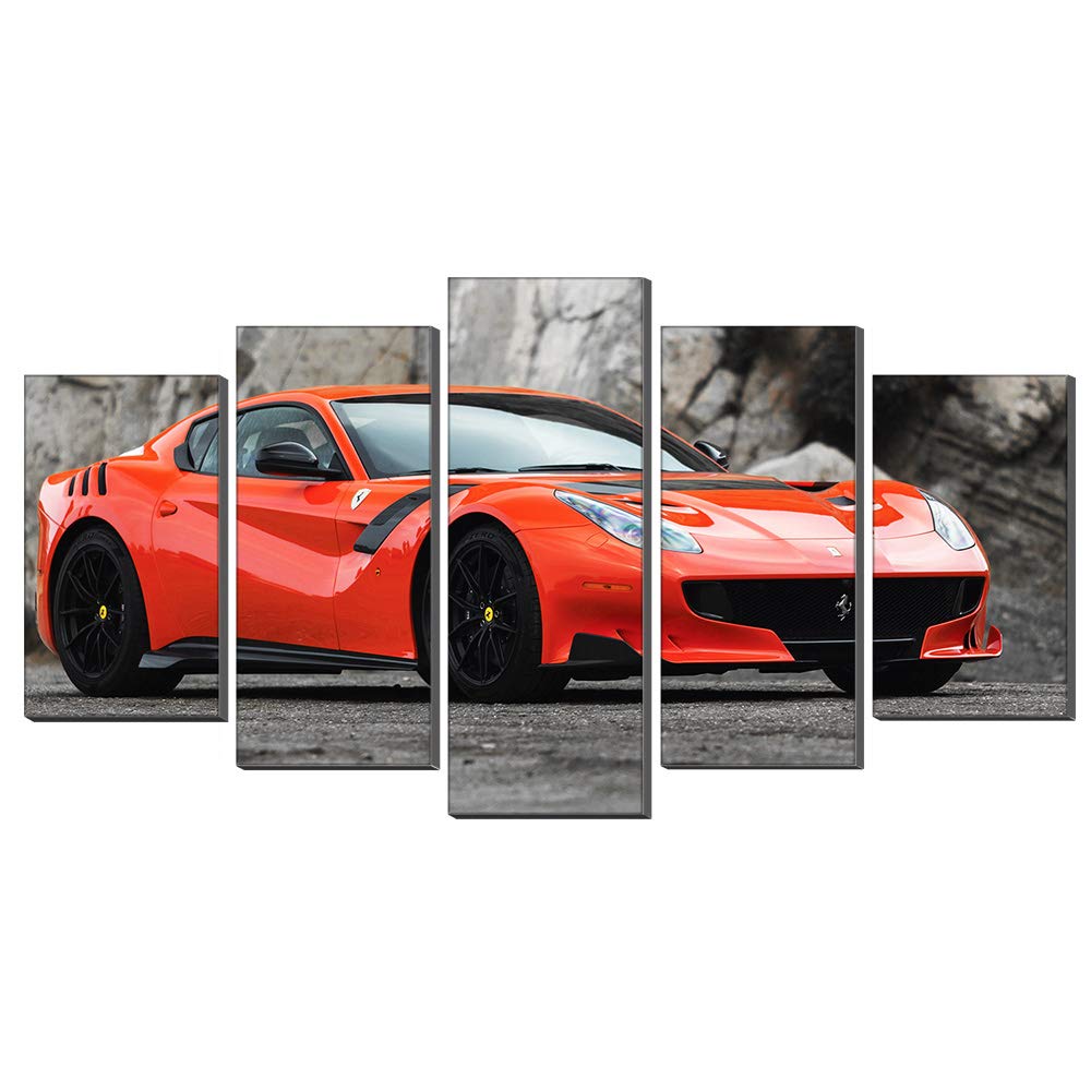 Peinture murale Ferrari orange grand format tableau 5 pièces décoration maison