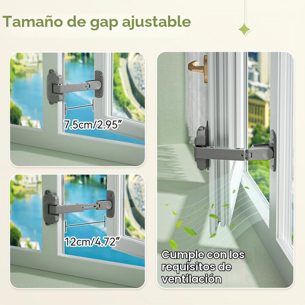 SAFELON 2 Piezas Actualizado Limitador de ventana de seguridad para niños, Ventana Gap Tamaño Bebé Seguridad Ventana Restrictiva, Cerradura de Seguridad de Ventana (Gris)