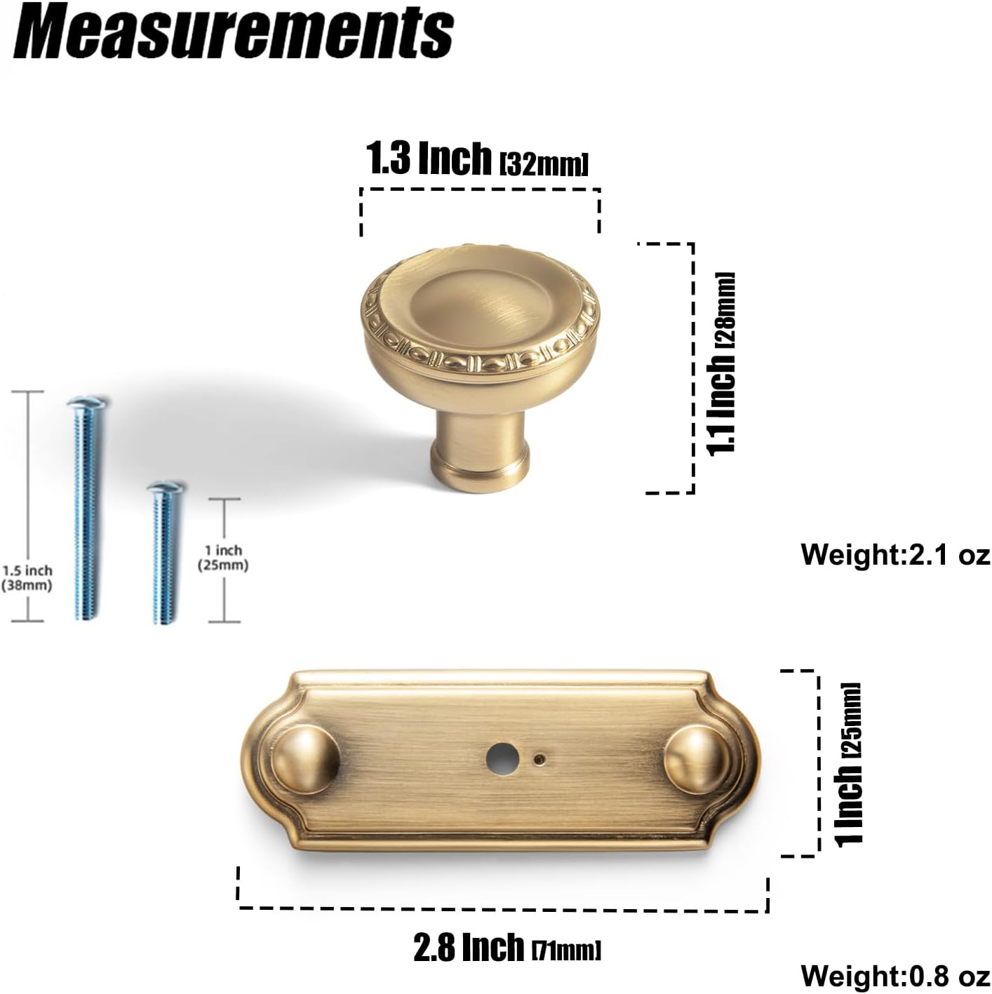 Goo-Ki 6 Packed Champagne Bronze Cabinet Knob with Dual-Orb Backplate- Affordable Luxury​ 1.3''(33mm) Dia Zinc Alloy Drawer Knobs in Retro Style