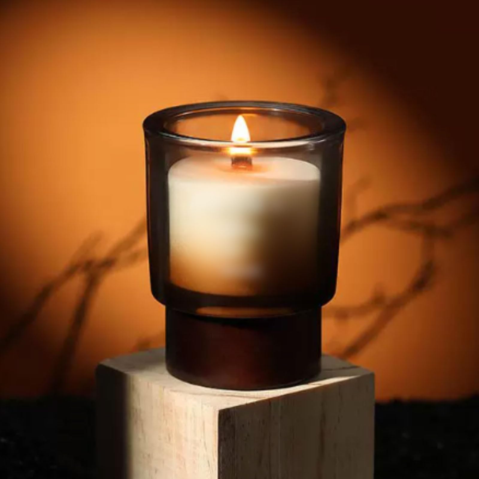 Velas de vidrio y madera hechas con cera de soja y aceites esenciales, vela de aromaterapia reutilizable, de larga duración, perfumadas for el hogar(Gardenia)