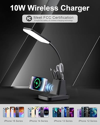 Miniatura 2 de GOLSPARK Lámpara de escritorio con cargador inalámbrico, lámpara de escritorio LED para oficina en casa, 3 modos de color, CRI 90, luz de lectura