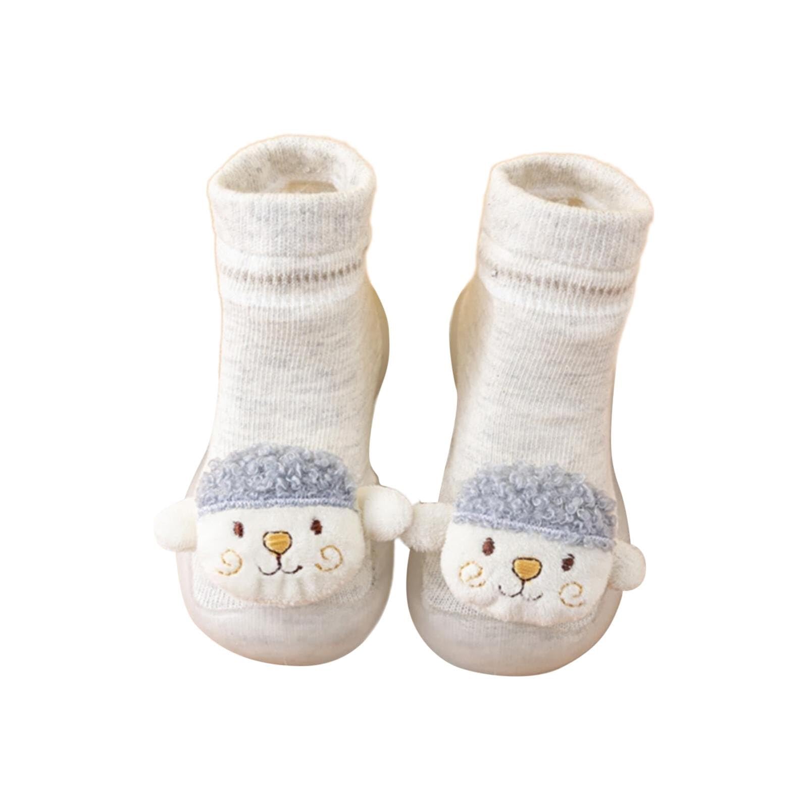 Infant Boys Girls Animal Cartoon Socks Shoes Toddler WarmThe Floor Socks Non Slip Prewalker Shoes Size 4 Slip on Shoes (Grey, 7 Toddler)