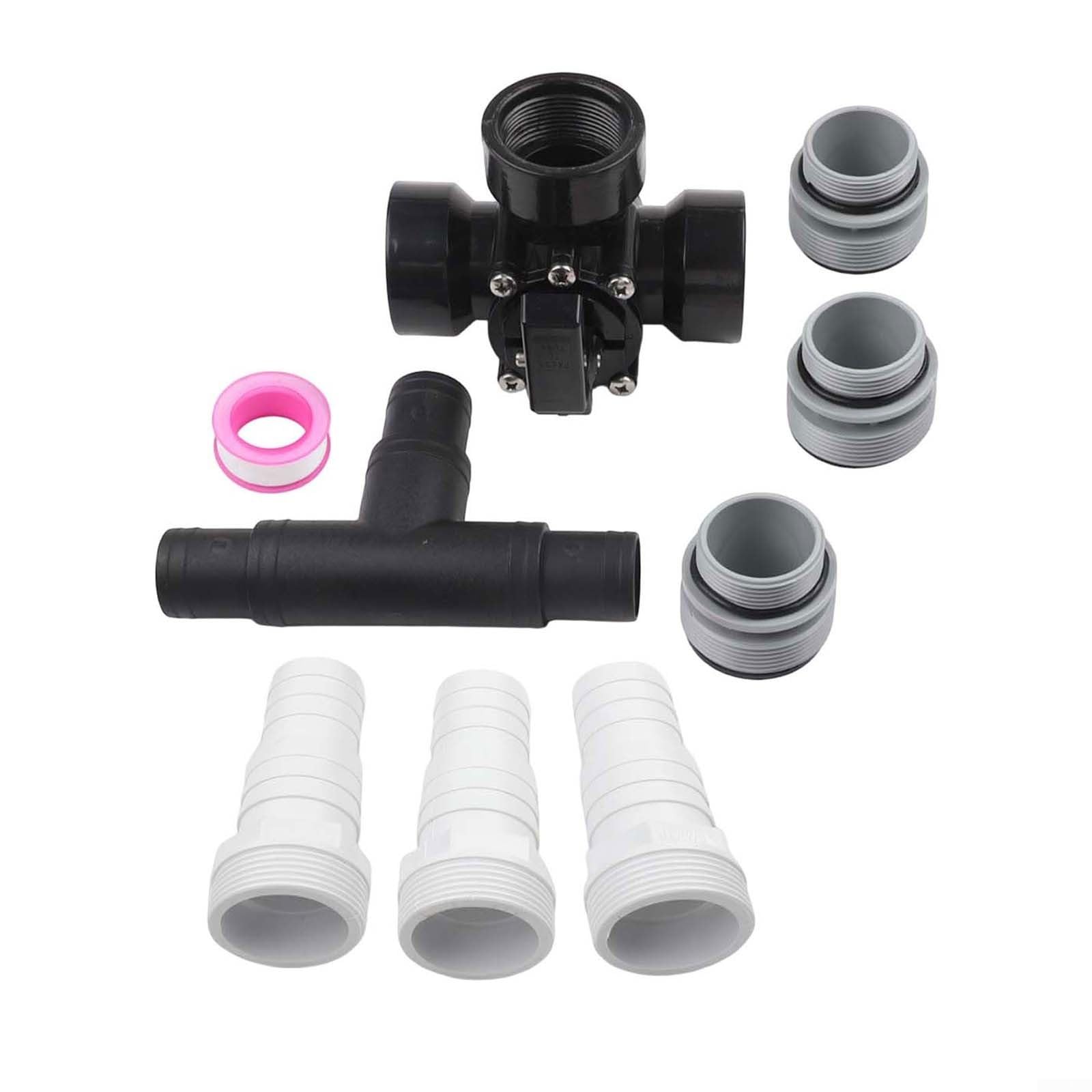 Válvula desviadora de tres vías 1.5 pulgadas, adaptador de manguera y kit de conversión, válvula direccional de fontanería de piscina (negro)