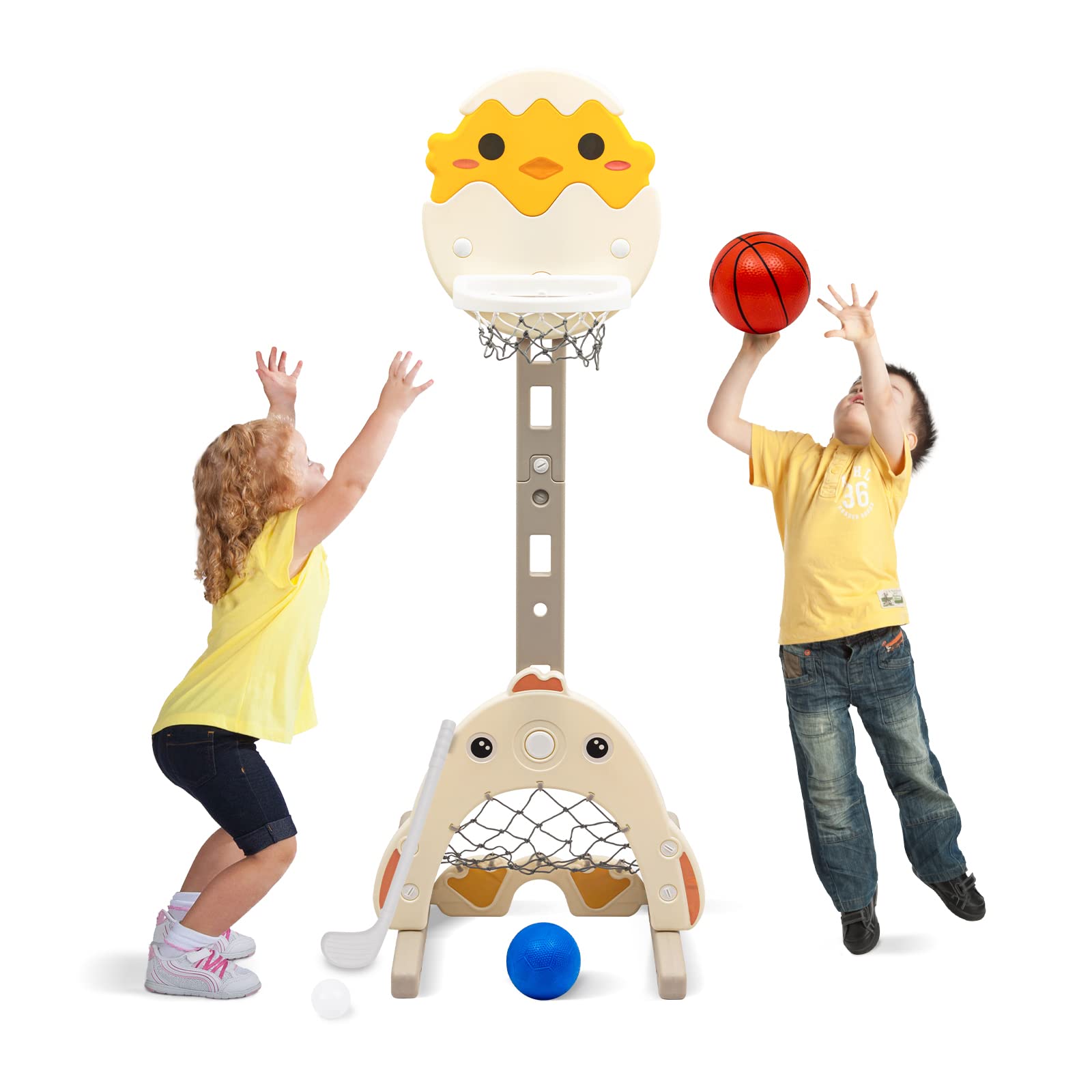 KUSARKO Kids Basketball Stand Set, Height Adjustable Basketball Backboard Stand & Hoop Set Basket Game