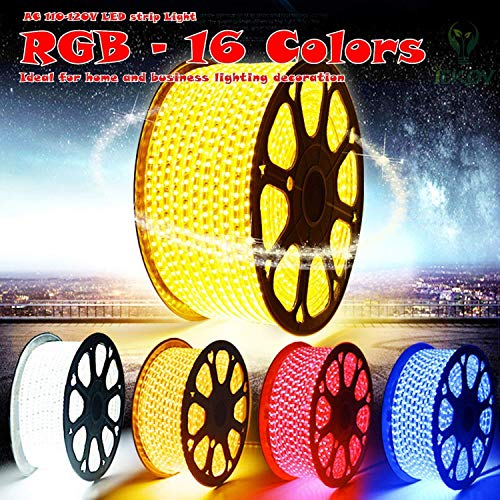 Image of RGB LED Strip Light, AC 110-120V Flexible /Waterproof /Multi Colors /Multi-Modes Function /Dimmable SMD5050 LED Rope Light with Remote for Home /Office /Building Decoration (16.4ft /5m)