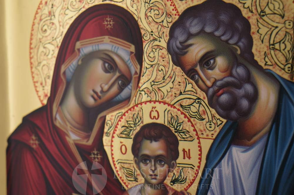 BlessedMart Heilige Familie Ikone - orthodoxe byzantinische Ikone handgefertigt auf natürlichem Massivholz Geschenk fertig - Versand in einer Box