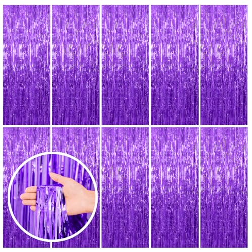 Image of 10 Pack Purple Backdrop Tinsel Streamers Foil Fringe Backdrop Halloween Party Decorations Purple Backdrop Curtain Birthday Graduation Bachelorette Christmas New Year Party Decorations