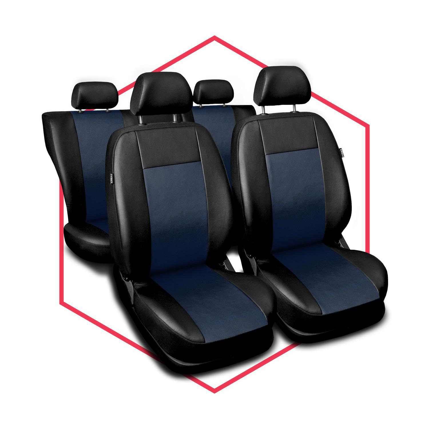 Autositzbezüge universal Auto Sitzbezüge kompatibel mit Dacia Logan Kunstleder Autoschonbezüge Blau Sitzauflage Vorne und Hinten