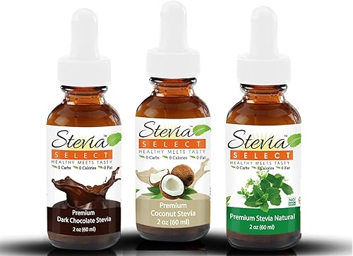 Stevia Drops Coconut, Plain Natural, & Dark Chocolate Stevia Select Keto Coffee Sugar-Free Stevia Flavors Bundle (3) Pack