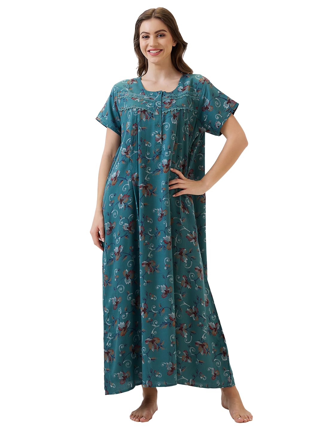 av2 Women Cotton Knee Length Printed Maternity Feeding Nighty -7283-picture-21