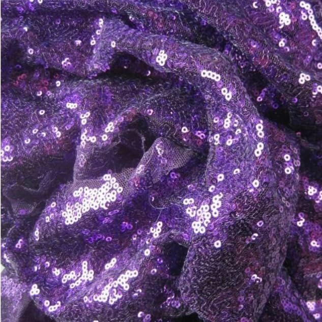 Purple Violet Sequin Knitted Mesh Fabric - 100% Polyester - 132cm Width (1 Yard) - Perfect for Dresses, Gowns, and More