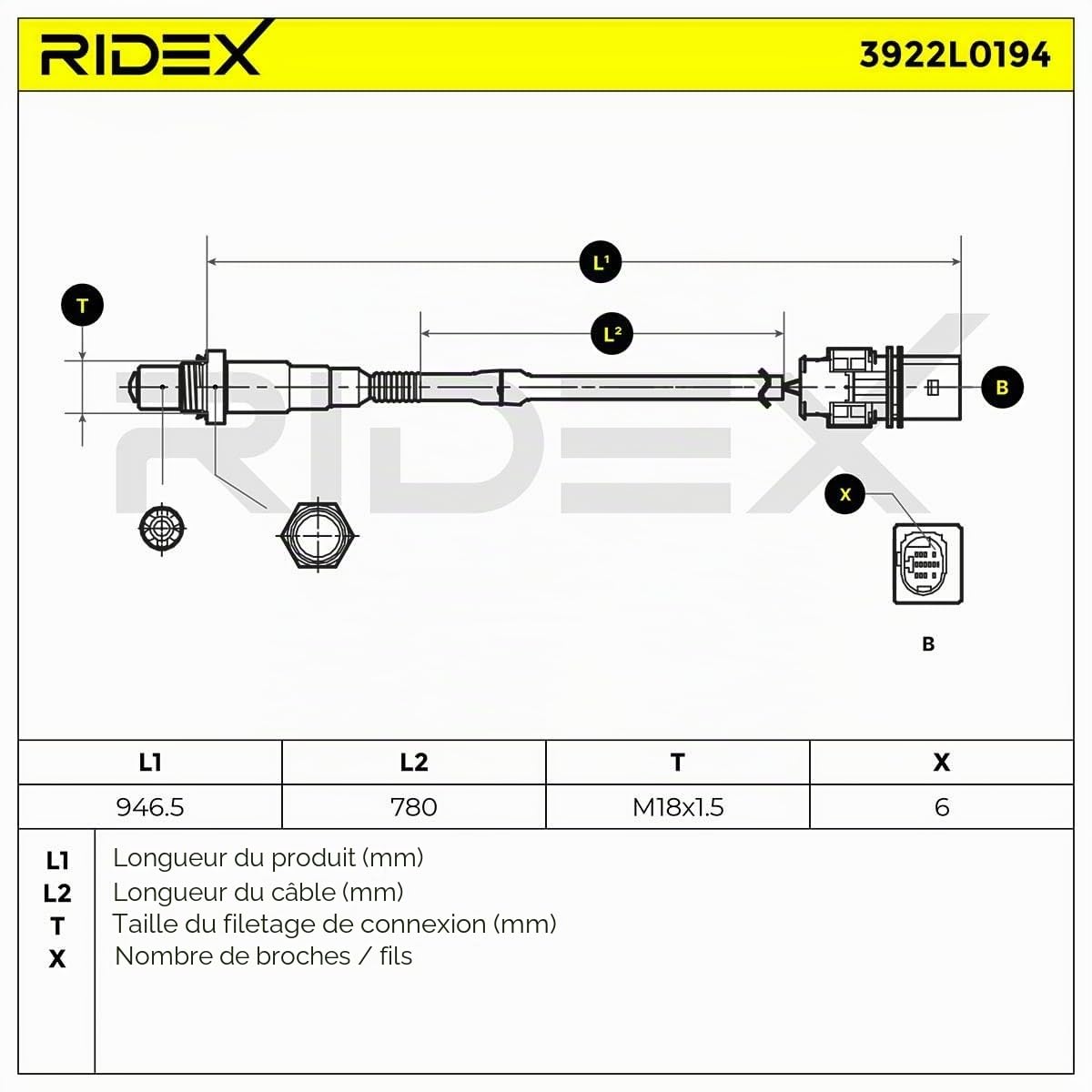 RIDEX 3922L0194 Sonde lambda Compatible avec VW Golf 4 3/5 portes 1J1