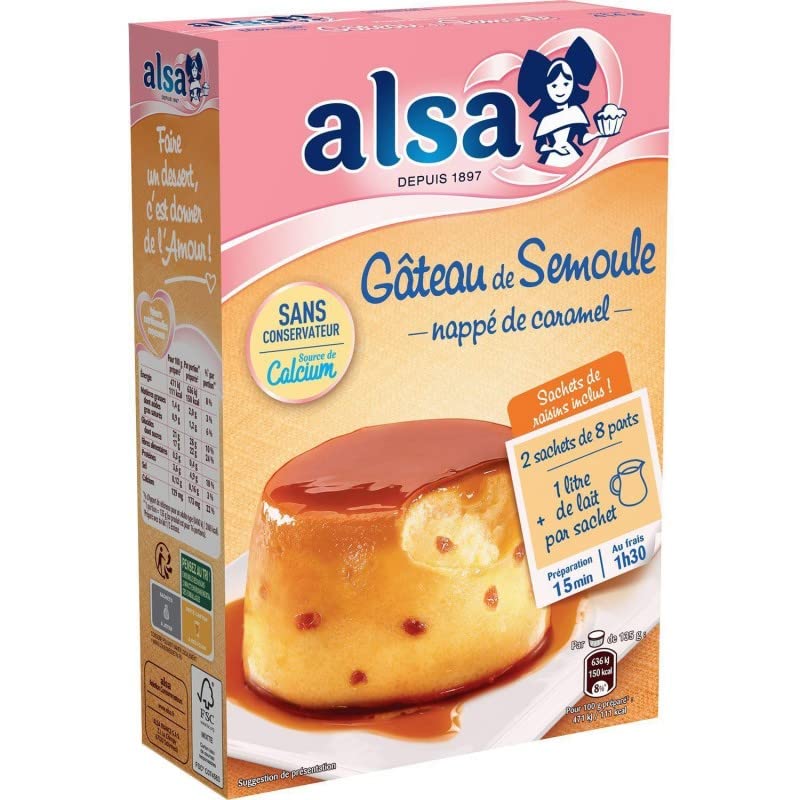 PRÉPARATION GÂTEAU DE SEMOULE NAPPAGE CARAMEL 2 SACHETS 414G, ALSA, LOT DE 4