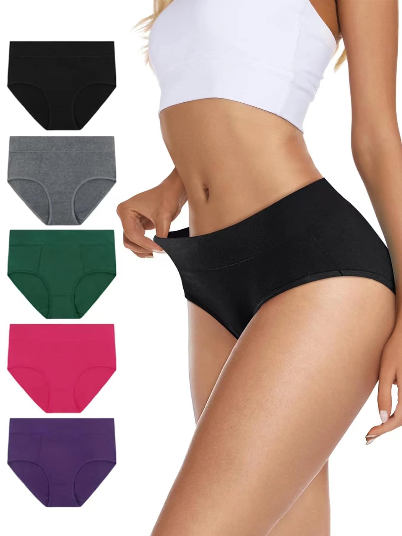 Cotton Underwear for Women Stretch Bikini Hipster Panties Breathable Low Rise V-Wasited Moisture Wicking Briefs 5 Pack Red